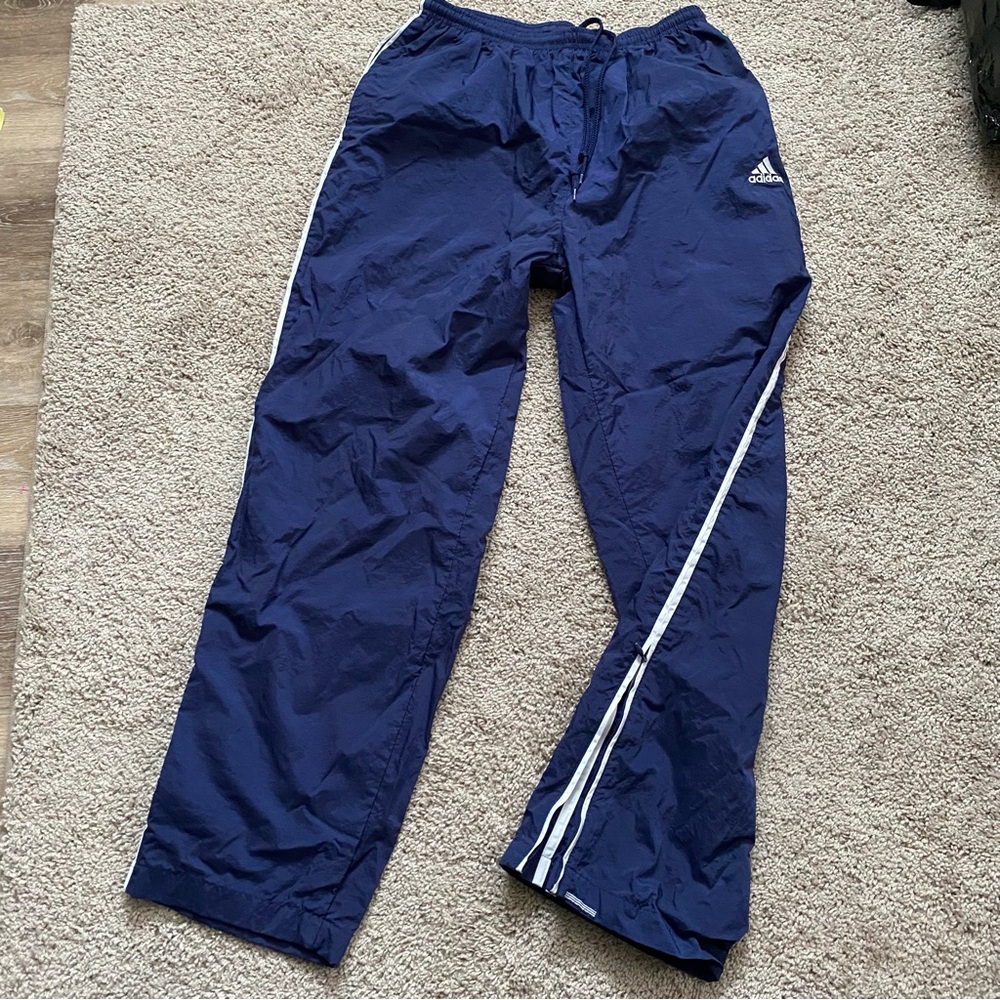 adidas Navy Blue Track Pants with White Stripes